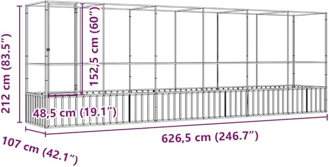 Large Metal Heavy Duty Walk-in Aviary Cage with Extension, Ample Activity Space Bird Cage with Lockable Door Also for Chickens and Rabbits, Silver 246.7"x42.1"x83.5" Steel,-515