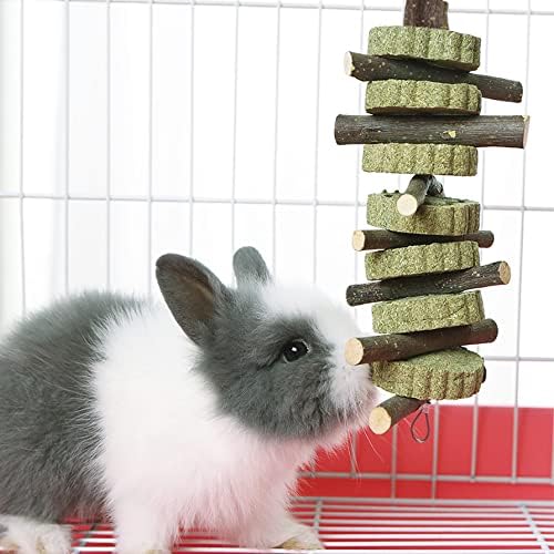 Hamiledyi 3Pieces Bunny Chew Toys for Teeth Natural Fruit Twigs Handmade Timothy Alfalfa Hay Grass Cakes for Guinea Pigs Hamsters Dwarf Rabbits Chinchillas Gerbils Improves Dental Health