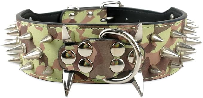 Serijoars Spiked Studded Dog Collar, PU Leather Dog Collar, Adjustable Pet Collars for Medium or Large Breed Pet (S, Camouflage5)