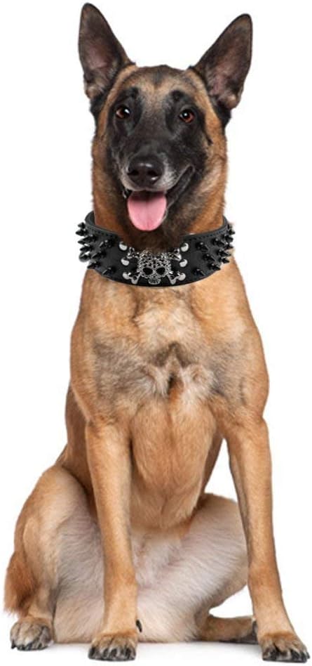 Serijoars Spiked Studded Dog Collar, PU Leather Dog Collar, Adjustable Pet Collars for Medium or Large Breed Pet (S, Pink2)