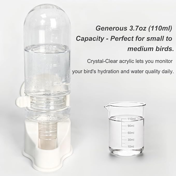 Bird Water Dispenser for Cage, 3.7 FL OZ, Automatic Bird Water Feeder ABS Suspended Parrot Cage Food Bowl Drinker, for Parakeet, Cockatiel, Budgie, Conure, Lovebirds