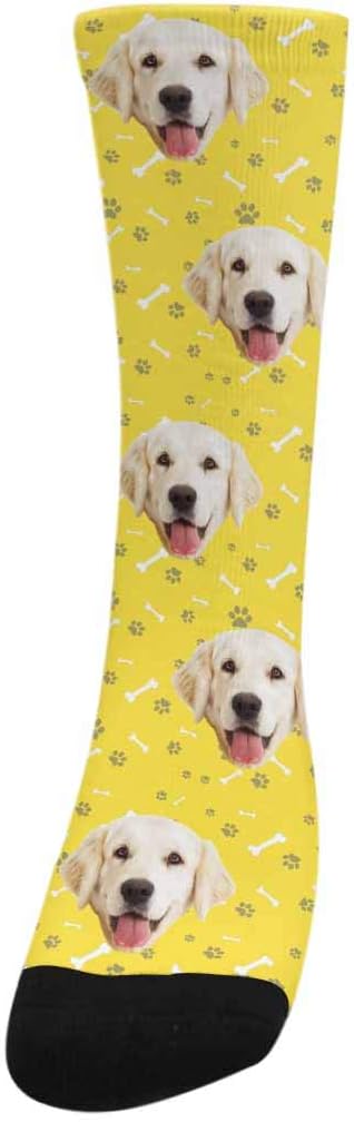 MyPupSocks Custom Personalized Photo Pet Face Socks, Cat and Dog Tracks Paws Bones Crew Socks with Picture for Men Women
