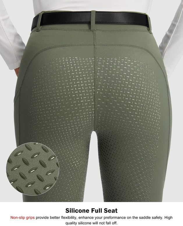 SANTINY Women's Horse Riding Pants Zipper Pockets Silicone Full-Seat Breeches Equestrian Schooling Tights for Women