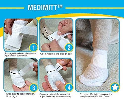 Medimitt Paw Bandages for Dogs, Cats and Pets – Stretchy Medical Booties, First Aid for Paws – Non Slip, Non Adhesive, Breathable, Disposable, Washable, Adjustable Strap, Value Pack (X-Small 12-Pack)