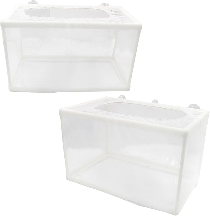 Hordion 2 Pack Mesh Aquarium Breeder Box, Fish Tank Breeder Net Fry Hatchery Incubator Mesh with Suction Cups for Newborn Small Fish, Large Size