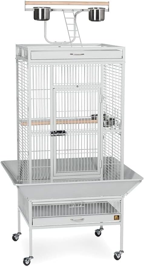 Suburban Sophistication Playtop Bird Home with Spacious Design, Durable Materials, Removable Perches Small/Pewter White