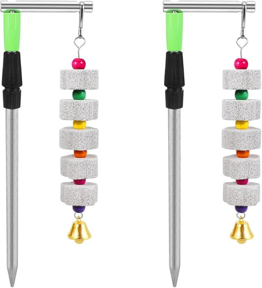2 Pack Chicken Chewing Toy, Adjustable Chicken Toys for Coop with Volcanic Stone, Multi-Functional Chicken Coop Accessory for Chickens, Birds, Rodents & Small Pets