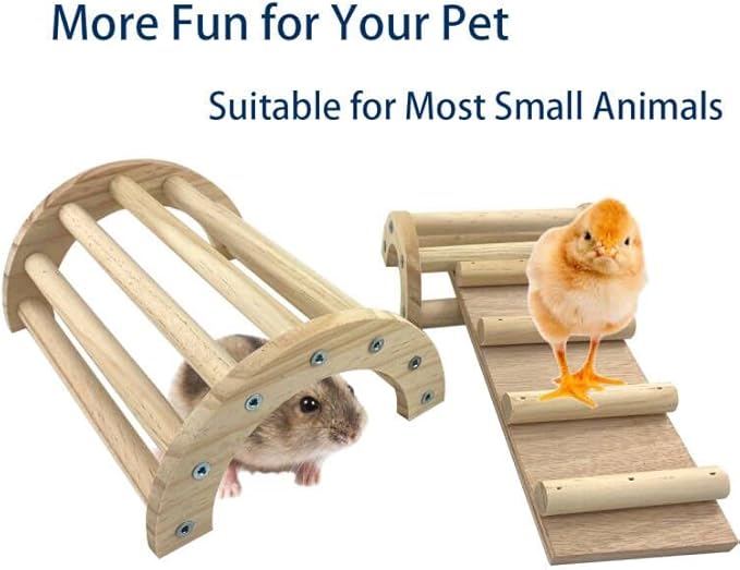 Chicken Perch Roosting Bar Jungle Gym Wooden Arch Bridge Platform Stand Ladder 3in1 Climbing Ramp Toys for Chick Hamsters Gerbils Mice Rodent and Small Animals