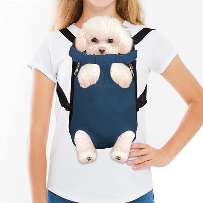 FEimaX Dog Carrier Backpack Pet Legs Out Front Cat Travel Bag, Adjustable Puppy Backpacks Carriers Hands-Free for Small Medium Dogs Cats Hiking Traveling Camping Daily Walking (Small, Navy)