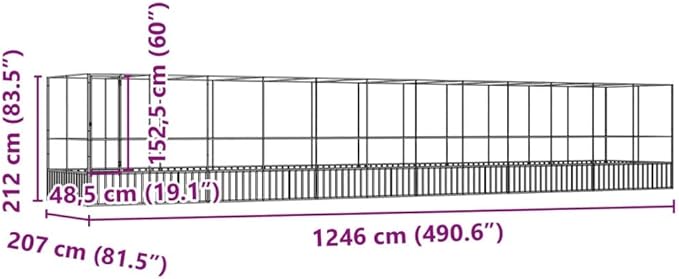 Outdoor Aviary Bird Cage, Galvanized Steel Outside Ample Activity Space Birdcage, 490.6"x81.5"x83.5", -272