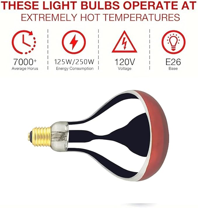Heat Lamp Bulb R40 125 Watt 2 Pack Painted Red Infrared Glass Lamp Bulb for Food Service, Brooder Bulb, Chicks, Pet, Bathroom.