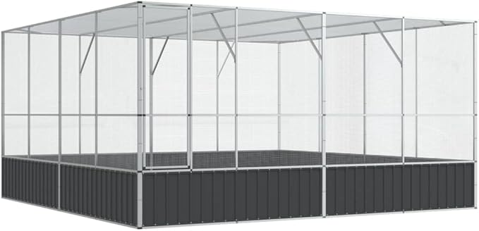 Steel Aviary Silver, Steel Bird Cage, Outdoor Aviary Parrot Cage Wide Flight Metal Birdcage, 164.6"x163"x83.5" Steel,-84