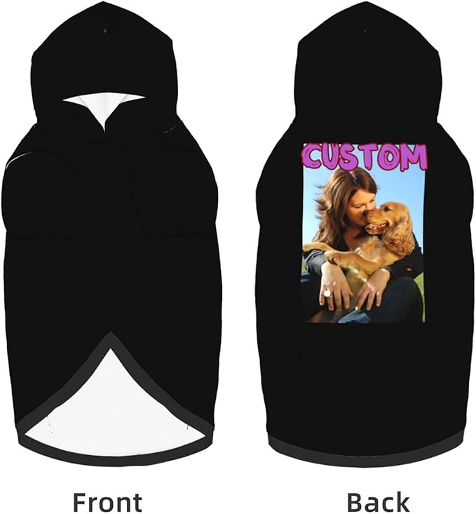 Custom Dog Hoodie Add Your Design Soft & Warm Personalized Photo Text Logo Name Dog Clothes for Puppy Sweatshirt Hooded for Small Medium Large Dogs Girl/Boy Cats Black