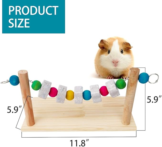Hamster Wood Ledge Platform with Lava Stone Block Chew Toys,Pet Cage Resting Wooden Shelf for Chinchilla Guinea Pig Gerbil Mouse Rat