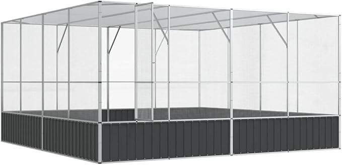 Large Metal Heavy Duty Walk-in Aviary Cage, Ample Activity Space Bird Cage with Lockable Door Also for Chickens and Rabbits, Silver 164.6"x163"x83.5" Steel,-406
