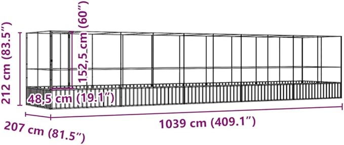 Large Metal Heavy Duty Walk-in Aviary Cage with Extension, Ample Activity Space Bird Cage with Lockable Door Also for Chickens and Rabbits, Silver 409.1"x81.5"x83.5" Steel,-415