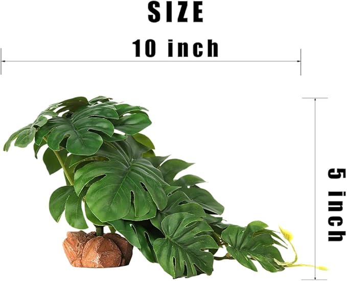 Reptile Plants for Terrarium, Ball Python Tank Decor Accessories fit Bearded Dragon Crested Leopard Gecko Lizard Chameleon Snake Frog Tortoise Hermit Crab - Fake Monstera