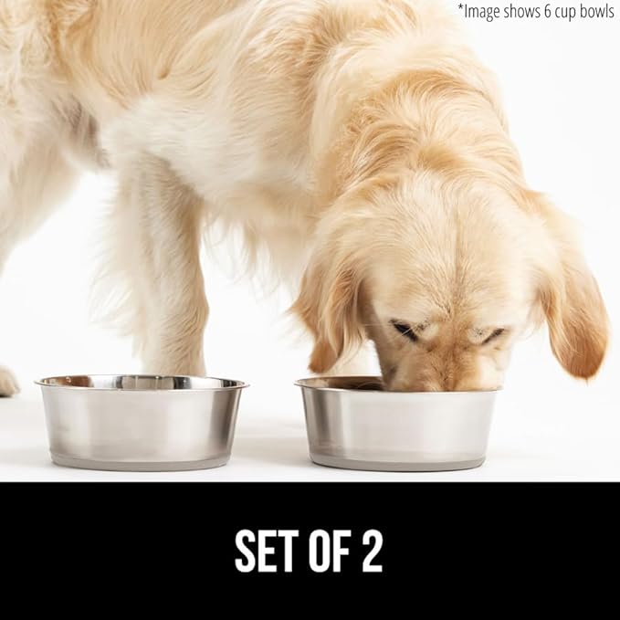 GORILLA GRIP Set of 2 Dog Bowls, Holds 8 Cups (64 fl oz), Heavy Duty Metal Food and Water Bowl for Feeding Dogs and Cats, Dishwasher Safe, Rust Resistant Stainless Steel, BPA Free Rubber Base, Beige