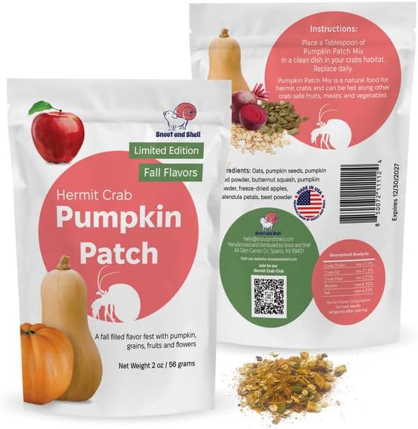 Snout and Shell Pumpkin Patch Hermit Crab Food – Limited Edition Fall Blend with Pumpkin, Squash, Fruits, Grains & Flowers – 2 oz (56g) Natural Seasonal Treat