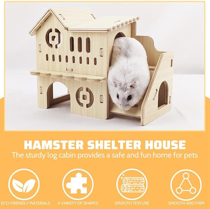 Hamster House,Tiny House with Slide House, Double-Decker Hut,Hamsters Cage Accessories,Small Animal Habitat Decor for Hamster
