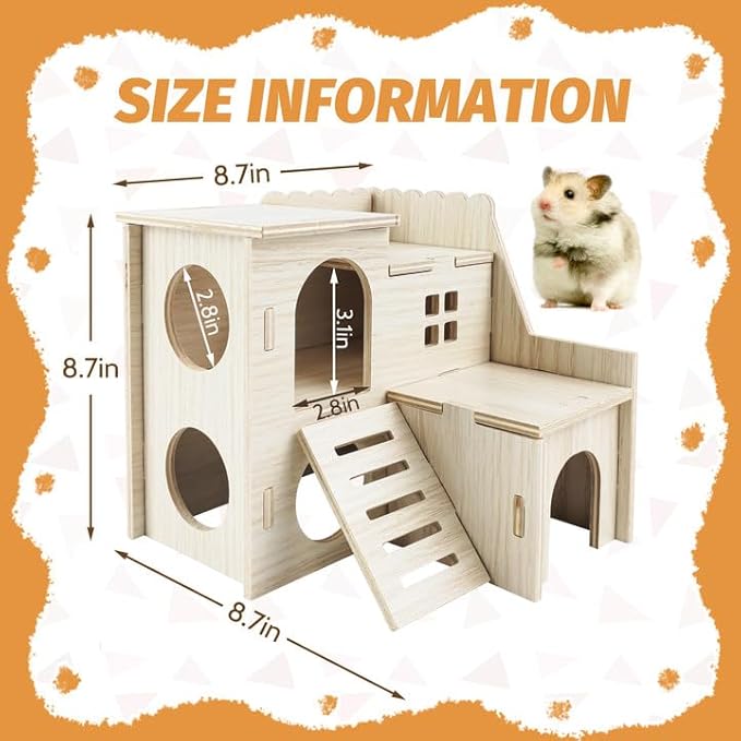 Hamster House - Double-Decker Hut With Slide, Guinea Pig Castle, Cage Accessories, Small Animal Habitat Decor