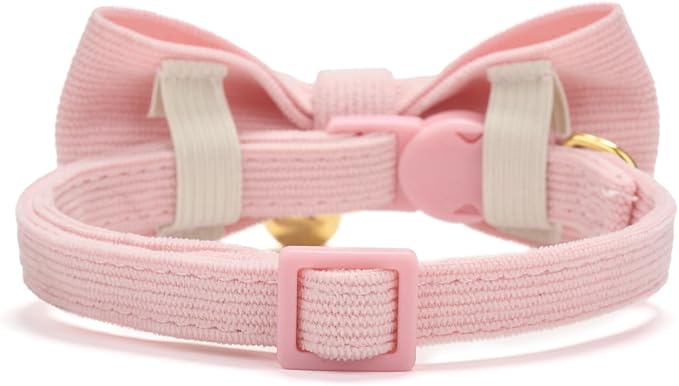 Cotton Breakaway Kitten Collar with Bow Tie and Bell Adjustable Cute Soft Corduroy Cat Collars for Small Female Cats(Pink,XS)