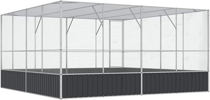Large Metal Heavy Duty Walk-in Aviary Cage, Ample Activity Space Bird Cage with Lockable Door Also for Chickens and Rabbits, Silver 164.6"x163"x83.5" Steel,-406