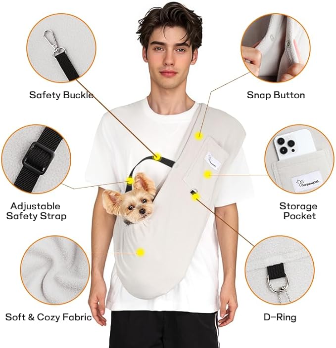 Dog Carrier Sling,Indoor Comfort Adjustable Cat Sling Carrier,with Front Pocket and Seat Belt Dog Carriers for Small Dogs Machine Washable,Suitable for Family Outdoor Use (Large, Grey)