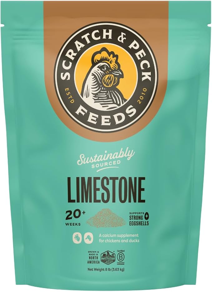 Scratch and Peck Limestone Supplement for Chickens and Ducks - High in Calcium, Made from Pure and Sustainably Sourced Limestone - 8 lbs Bag