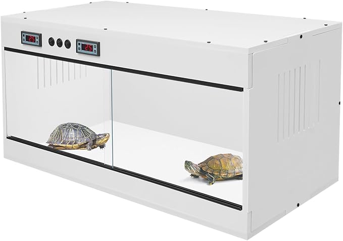 Reptile Terrarium with Dual Thermostat, 80x40x40cm PVC Habitat, 3X E27 Bulb Sockets, Glass Sliding Doors Reptile Breeding Boxf for Lizards, Snakes, Spiders (Black/White, 110V) (White)