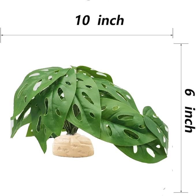 Reptile Plants for Terrarium Decor,Amphibian Habitat Decor, Bearded Dragon Tank Accessories,Artificial Plants for Gecko Chameleon Snake Tortoise with Base (Swiss Cheese)