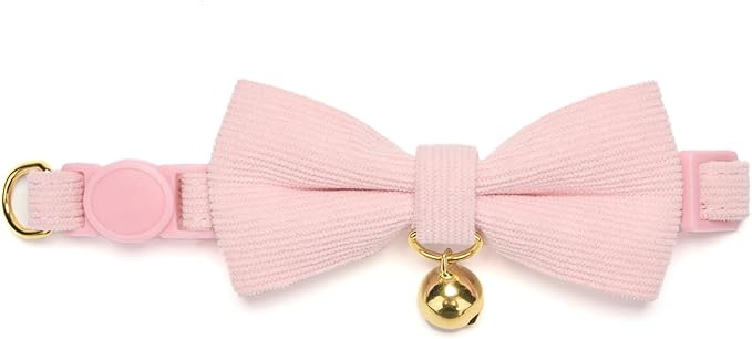 Cotton Breakaway Cat Collar with Bow Tie and Bell, Adjustable Cute Soft Corduroy Kitten Collars for Girl Cats