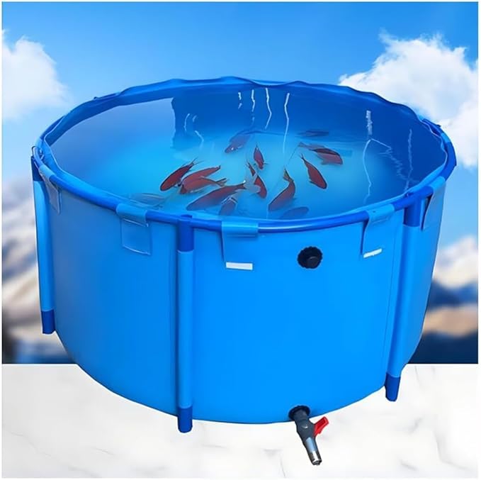 Above Ground Pond, Round Outdoor Fish Pond Pool with Durable Frame,Koi Pond Tank，Koi Fish Pond，PVC Fish Farming,for Store Up Water Irrigation(1350 L)