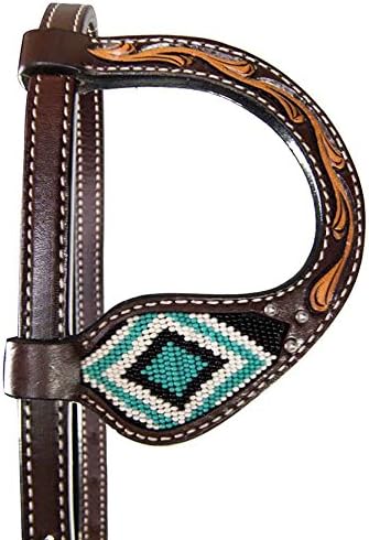 Weaver Leather Turquoise Diamond Beaded Horse Headstall, Leather Headstalls for Horses for Trail Riding, Durable Equine Supplies, Dark Oil