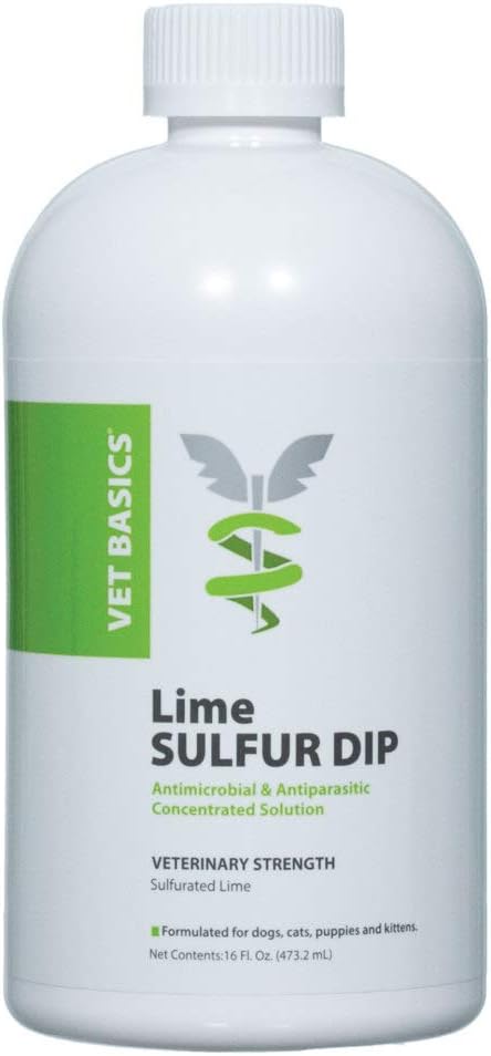 Vet Basics Lime Sulfur Dip – Skin Itch Relief Concentrated Antimicrobial & Antiparasitic Solution for Dogs, Cats, Puppies, Kittens & Horses, Helps Manage Ringworm, Mange, Skin Irritation, 16oz
