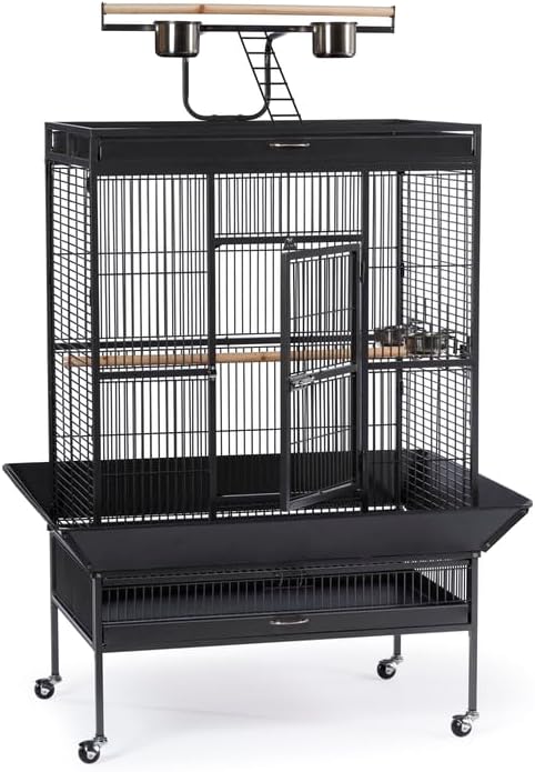 Suburban Sophistication Playtop Bird Home with Spacious Design, Durable Materials, Removable Perches Black/Large