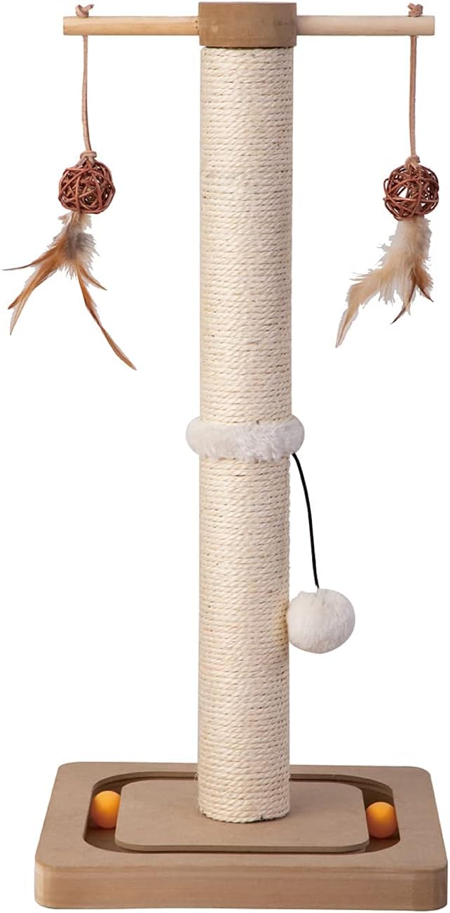 PEEKAB Cat Scratching Post Sisal Scratch Posts for Indoor Kittens and Cats,with Interactive Tracking Toys Suitable for Vertical Scratcher of Small and Medium-Sized Cats 25 Inches Beige