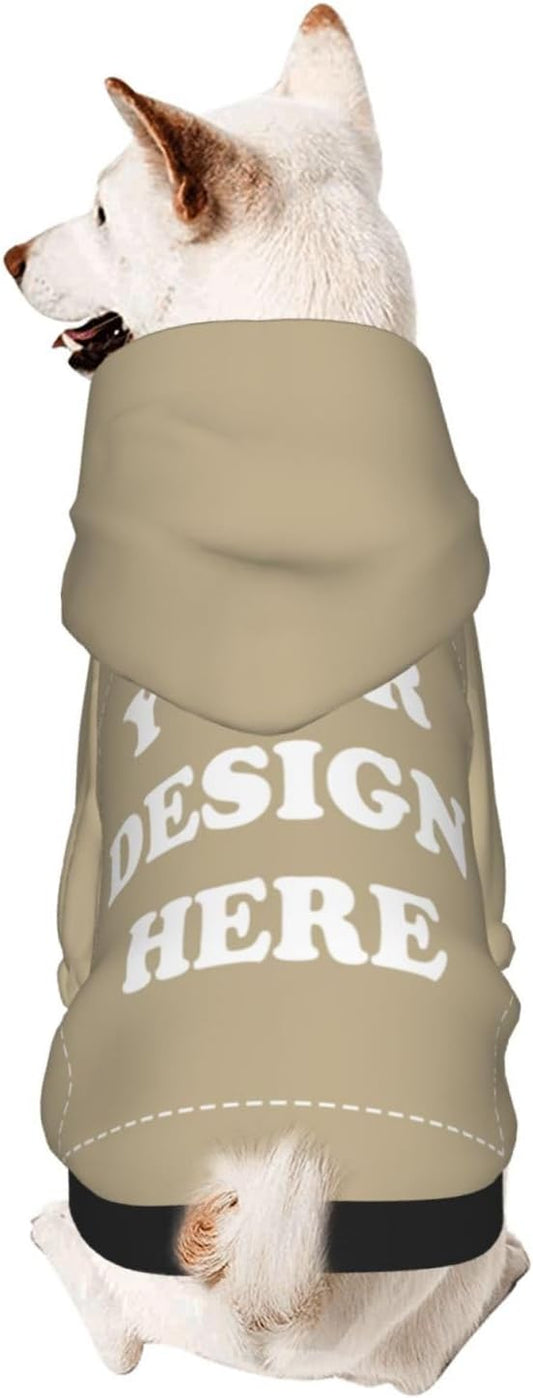 Dog Clothes, Custom Dog Hooded Sweatshirt, Personalized Pet Costume Robe Shirt with Text/Image/Club Name/Pet Shop Logo for Small Medium Large Dogs and Cats, Khaki, S