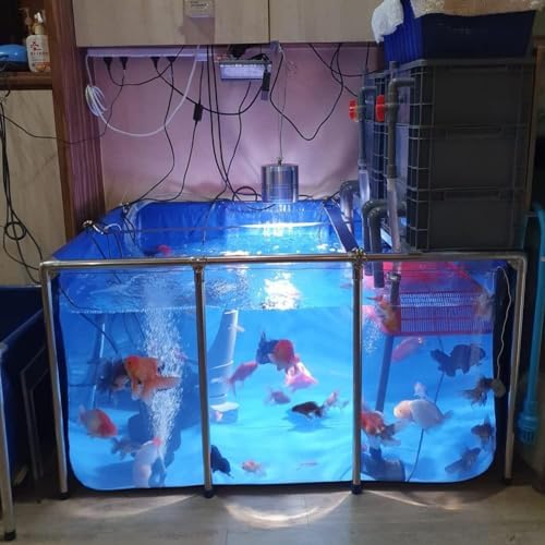 Flexible PVC Fish Breeding Tank with Steel Frame, Aquatic Pets Pool, Easy Assembly, Clear Viewing Window, 50x40x30cm, Ideal for Backyard Ponds and Aquaculture