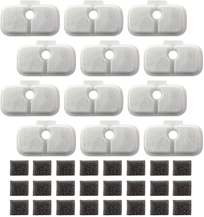 Cat Water Fountain Filter 12 Pack Filters+24 Spongges,Pet Fountain Filters Replacement, Cat Fountain Filter Replacement Kit for Petlibro (White, 12 pack)