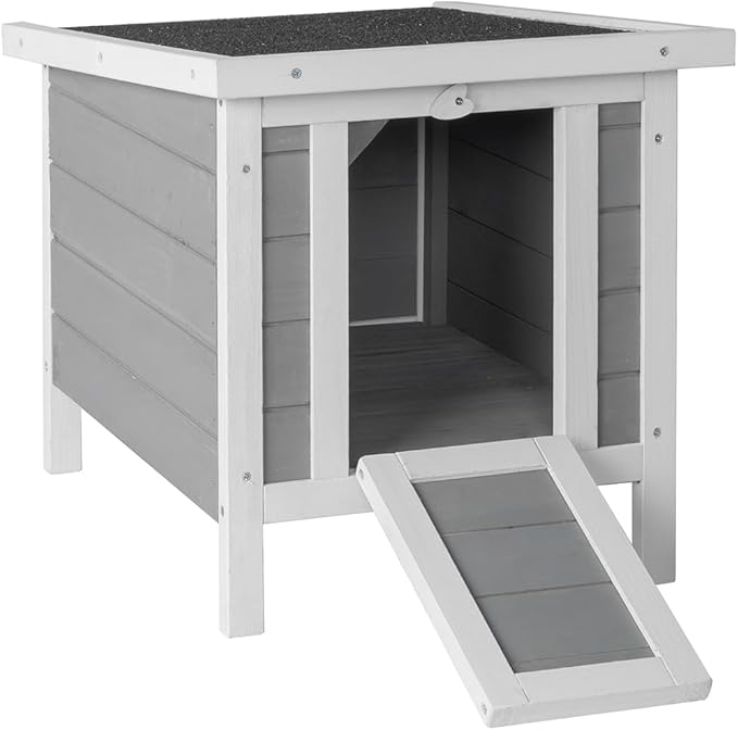 Wooden Bunny House Rabbit Cat Hutch, Feral Cats Outdoor Weatherproof Rabbit Hutch w/Ramp, Lockable Doors, Openable Top, Small Pet House for Rabbits, Bunnies, Guinea Pigs, 16.5" x 20.5" x 17.3"