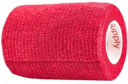 Vet Wrap Tape (Red) (2 Pack) (3 Inch x 15 feet) Self Adhesive Adherent Adhering Cohesive Flex Self Stick Bandage Grip Roll Dog Cat Pet Horse