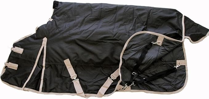AJ Tack 1200D Waterproof Winter Horse Blanket with Hood - 400g Heavyweight Turnout with Fleece Collar, Shoulder Gussets & Tail Flap - Black 66"