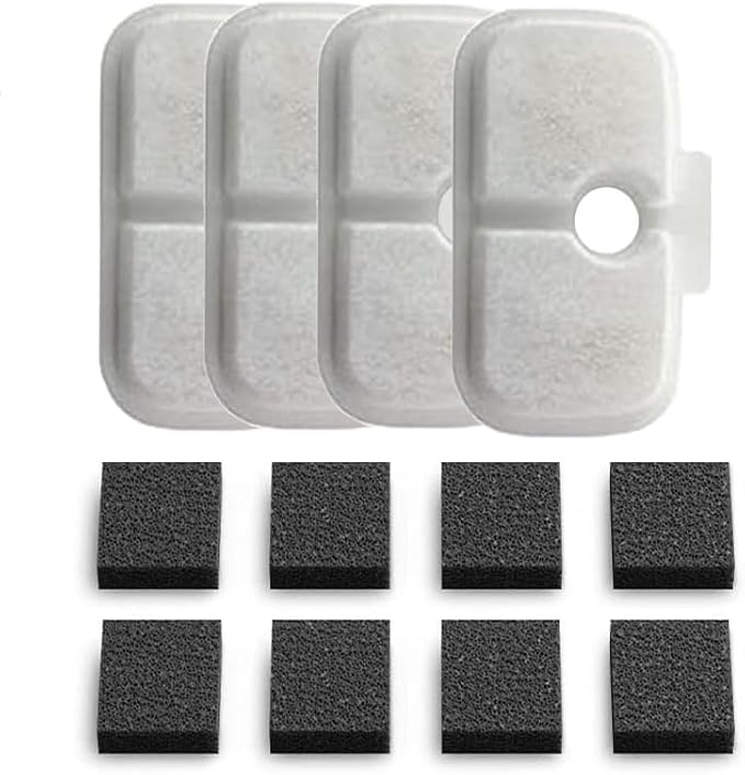 Cat Water Fountain Filter 4 Pack Filters+8Sponges,Pet Fountain Filter Replacements Set,Cat Fountain Filters Replacement Kit for Petlibro (White, 4pack)