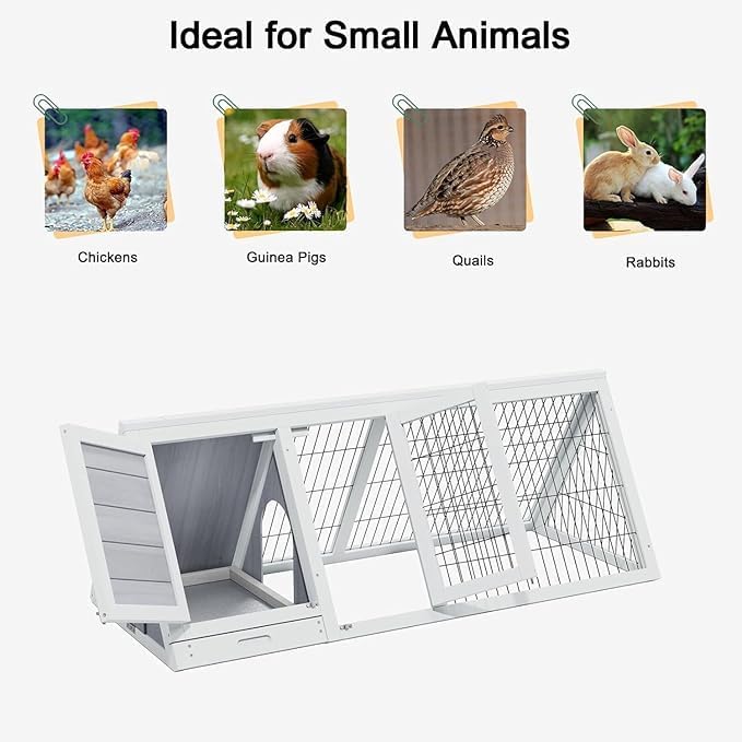 Chicken Coop for 2 Chickens Small Rabbit Hutch Quail Coop Wooden Bunny Cages Outdoor Chicken House w/Ventilating Wire (Wood) (Grey)