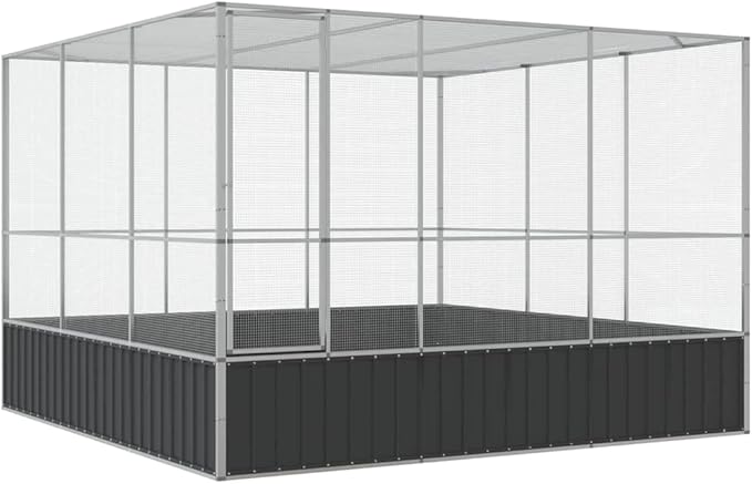 Large Metal Heavy Duty Walk-in Aviary Cage, Ample Activity Space Bird Cage with Lockable Door Also for Chickens and Rabbits, Silver 122.4"x120.9"x83.5" Steel,-405