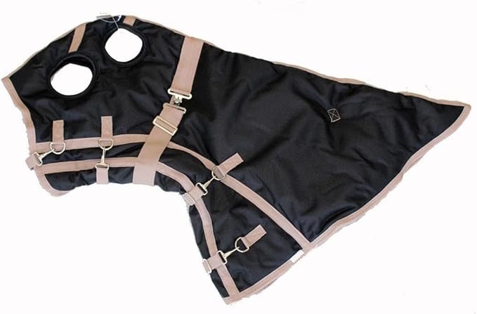 AJ Tack 1200D Waterproof Winter Horse Blanket with Hood - 400g Heavyweight Turnout with Fleece Collar, Shoulder Gussets & Tail Flap - Black 72"