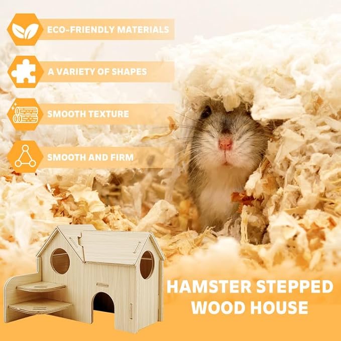 Hamster House - Double-Decker Hut With Slide, Guinea Pig Castle, Small Animal Habitat Decor, Cage Accessories