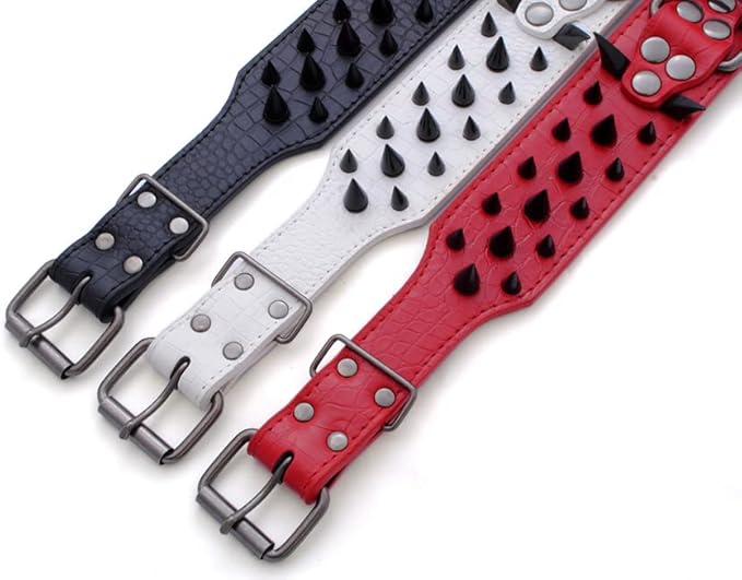 Serijoars Spiked Studded Dog Collar, PU Leather Dog Collar, Adjustable Pet Collars for Medium or Large Breed Pet (L, Leopard3)