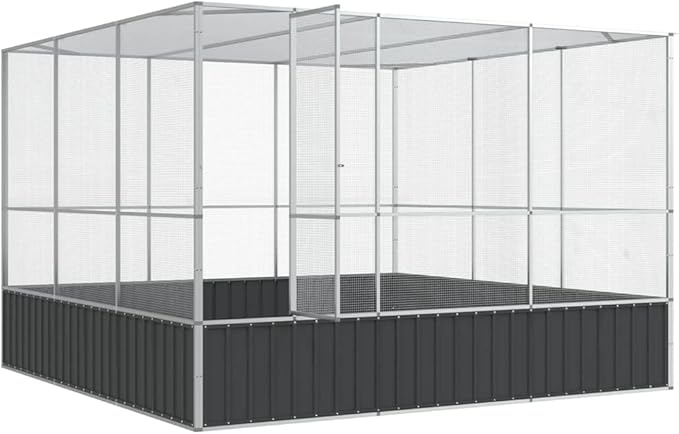Large Metal Heavy Duty Walk-in Aviary Cage, Ample Activity Space Bird Cage with Lockable Door Also for Chickens and Rabbits, Silver 122.4"x120.9"x83.5" Steel,-405